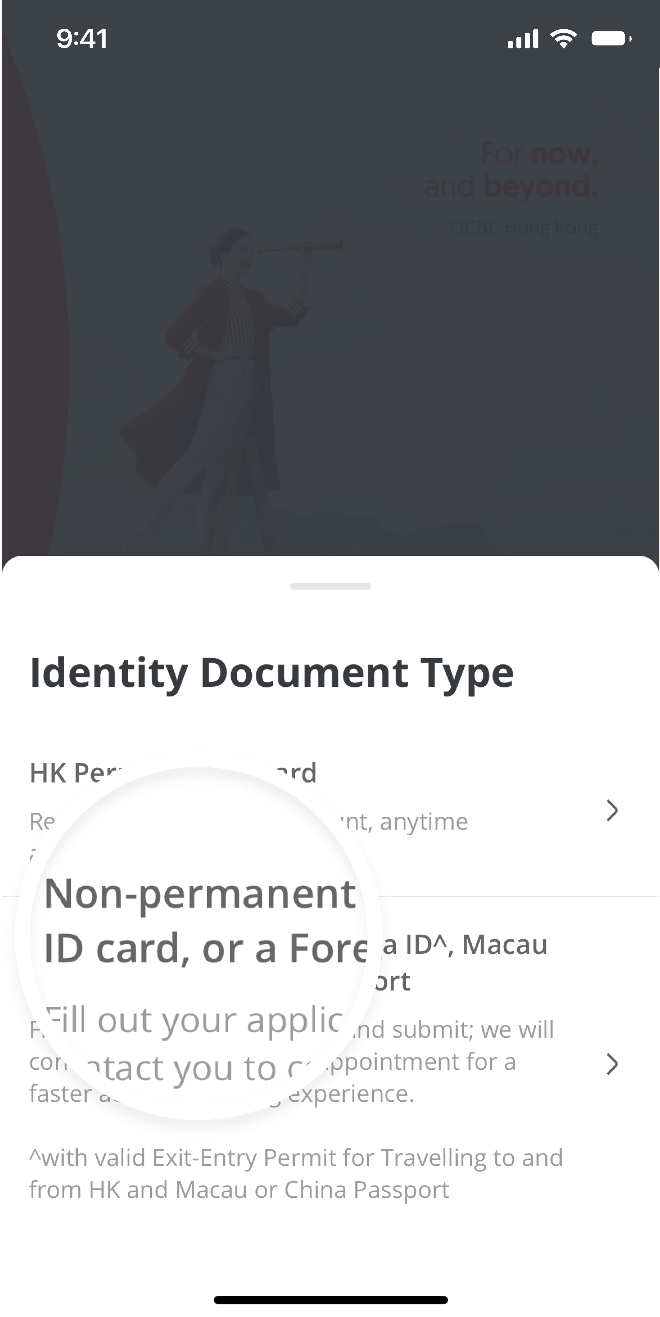 Select “Non-permanent HKID, China ID, Macau ID card, or a Foreign passport”