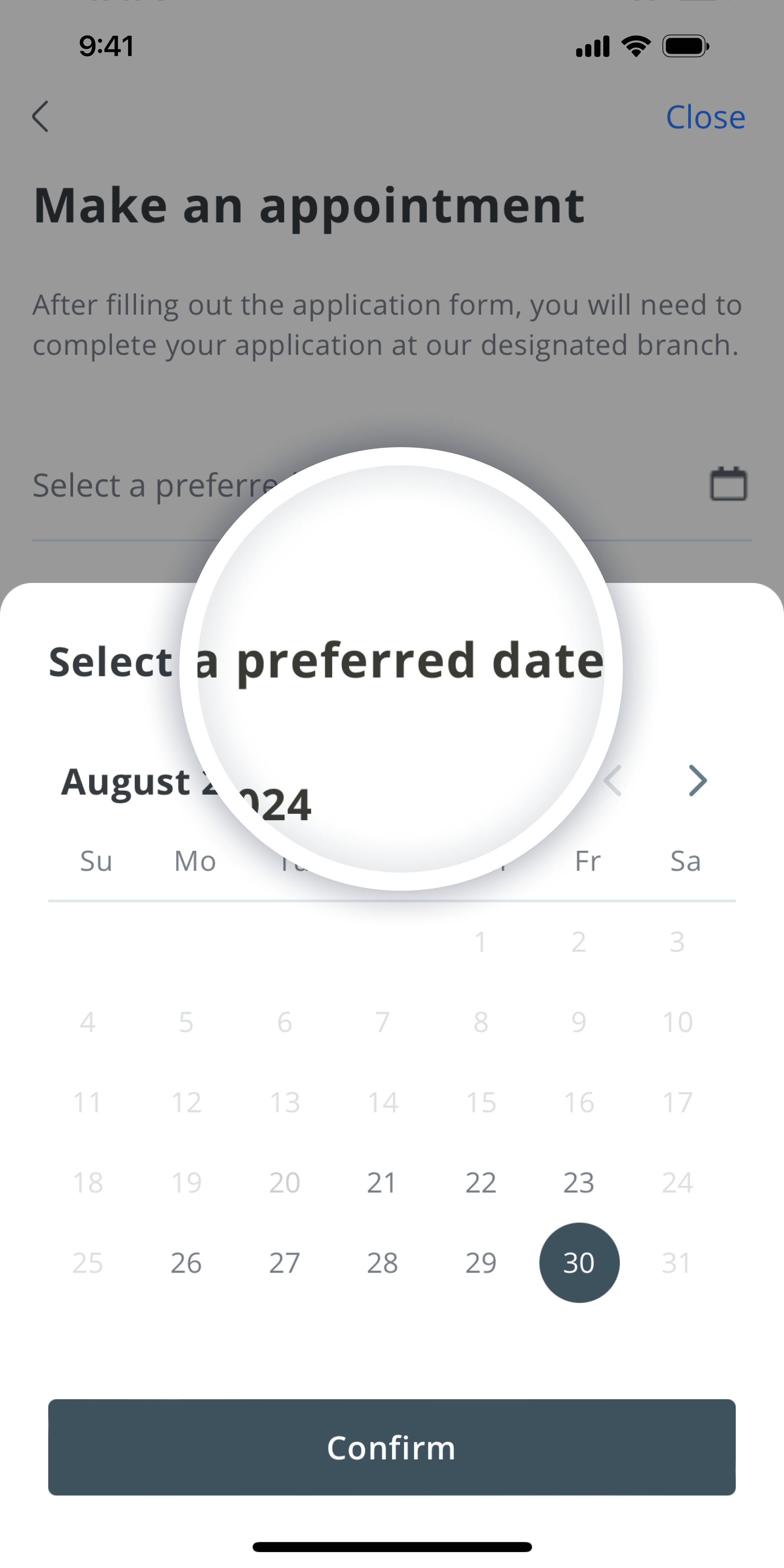 Select your preferred branch appointment date